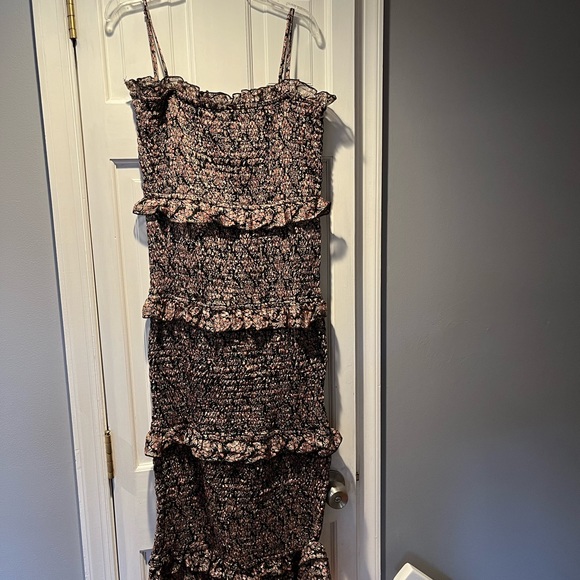 Women’s SWEET LEMON Black Floral Ruffle Elastic Dress Sz M - Picture 3 of 8